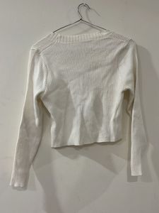 White Lace-Up Knit Sweater