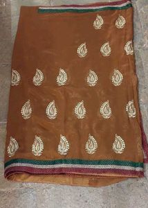 Brown shimmery Embroidered Saree