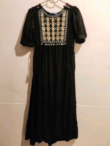 Black Embroidered Midi Dress
