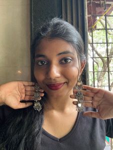 Oxidised Silver Mirror Long Dangle