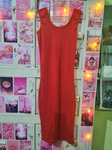 Ribbed Red Square Neck Bodycon Midi Dress