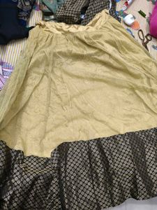 Gold Sari Fabric with Black Border