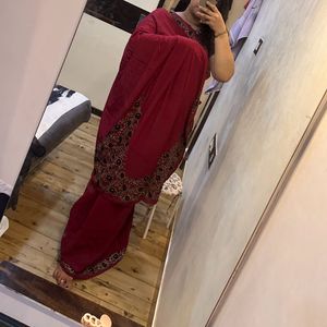 Unused Maroon Georgette Saree With No Blouse