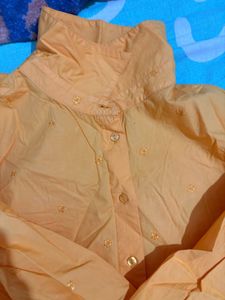 Orange Embroidered Button-Down Shirt(loose Fit)
