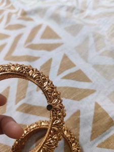 Gold South Indian Floral Bangle Set Of 2