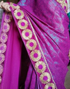 Purple Floral SHIMMERY SAREE WITH STONE, EMBROIDER