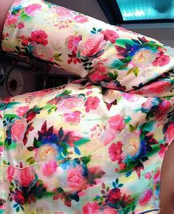 Flowers Design Blouse. Boat Neck .