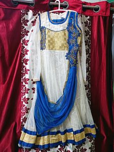Off White Party Wear Gown With Dupatta