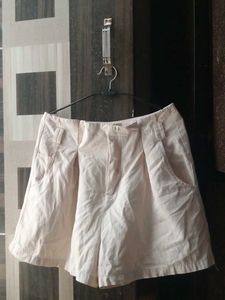 Beige Pleated Shorts