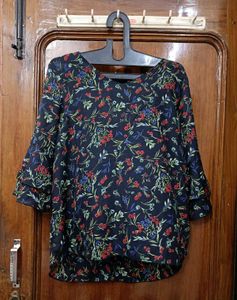 Beautiful Floral Print Black Colour Bell Sleev Top