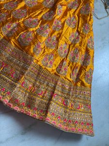 Mustard Embroidered Silk Lehenga Set