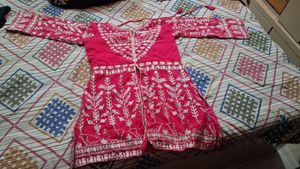 Embroidered Pink Kurta/Kurti pant garara