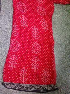 Red Printed Bandhini Kurta Set