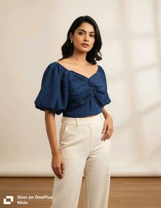 Chic Blue Puff Sleeve Top