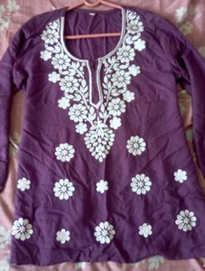 Purple Chikankari Short Kurti