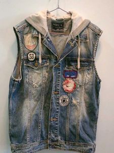 UNISEX Half Denim Jacket With Hoodie Cap