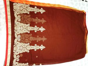 Elegant Brown & Gold Embroidered Saree