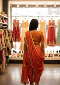 Orange Ethnic Dhoti Saree with blouse 34 Size