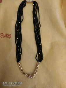For Sale Pure Gold Necklace With Black Beads