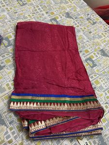 Maroon & Gold Trim Saree