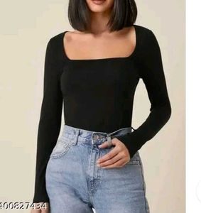 Black Square Neck Long Sleeve Top