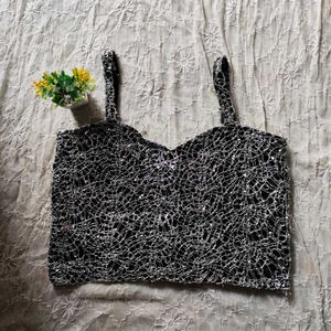 Silver Lace Sparkle Crop Top