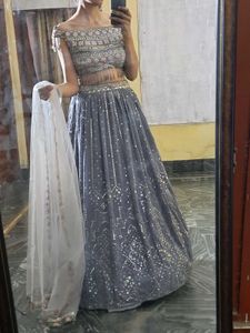 Off Shoulder Back Less Lehenga