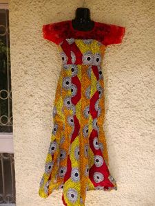Red & Yellow Patterned African style Dress