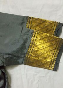 Grey Silk Blouse 3/4th Sleeve Puff Hand