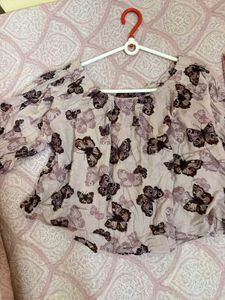 Pink Butterfly Print Casual Top