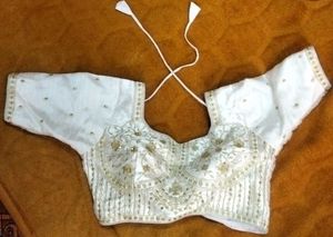 "Intricately Embroidered White and Gold Blouse"