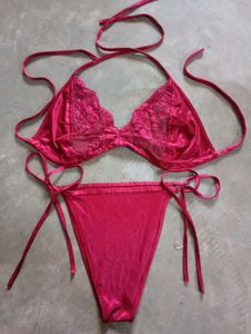 Red Velvet Lace Lingerie Set