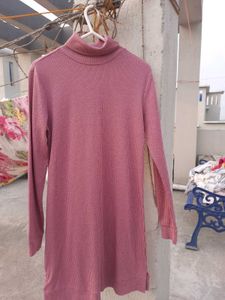 Ajio Ribbed Dusty Purple Dress Women