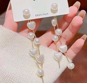 YUG'S Heart And Pearl Long Tassel Trendy Earrings