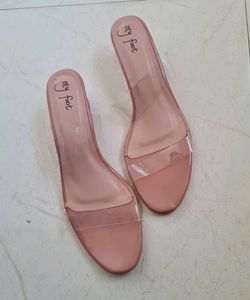 Transparent Strap Block Kitten Heels