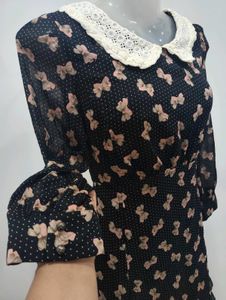 Bow Print Peter Pan Collar Dress