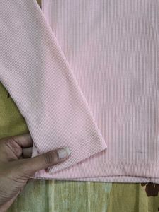 Squeare Neck Pink Long Sleeve Top with Bows