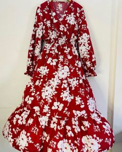 Maroon Mulvari Floral Printed Dress