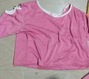 Pink Cold Shoulder Crop Top