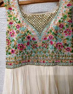 White Embroidery Anarkali With Jhumkas