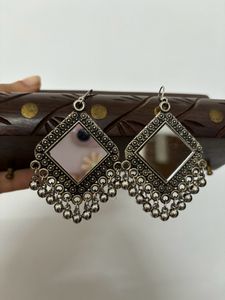 Mirror Design Oxidised Earrings