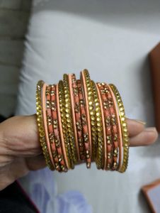 Peach Golden Glass Bangles choodiyan