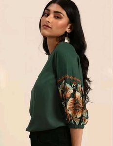 Green Embroidery Detailed Top