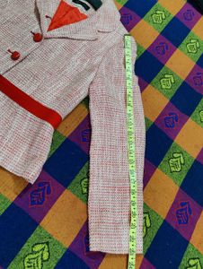 Korean Elegant Red Tweed Blazer