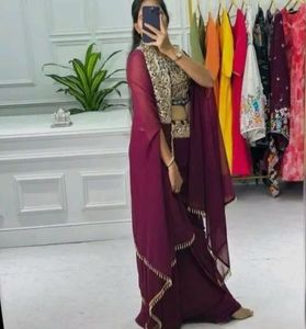 Purple Dress With Top Skirt &amp; Cape