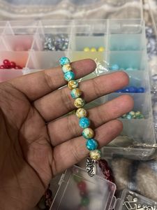 blue Beaded Bracelet with Shell Charm