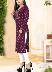 Elegant Purple Printed A-line Kurti for Women
