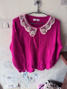 Pink Sweater w/ Lace Collar