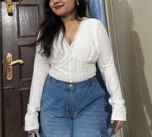 White Lace Trim Blouse