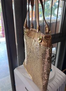 Metallic Mesh Gold Tote Bag